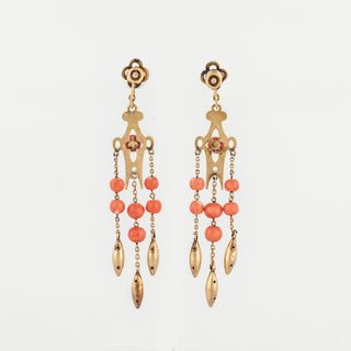 Victorian Coral Triple Torpedo Drop Earrings