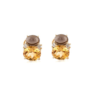 Estate 18K Gold Citrine Clip Earrings with Quartz