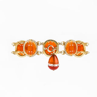 Art Deco 14K Gold Carnelian and Seed Pearl Link Bracelet