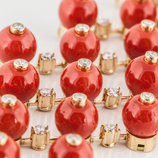 Estate Aletto Brothers 18K Gold Coral Link Bracelet with Diamonds