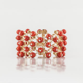 Estate Aletto Brothers 18K Gold Coral Link Bracelet with Diamonds