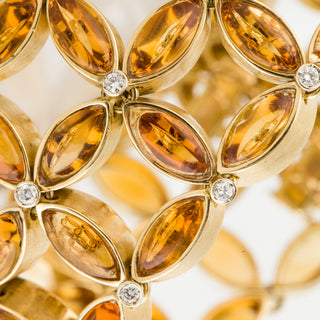 Estate Garavelli 18K Gold Marquise Citrine Articulated Bracelet with Diamonds