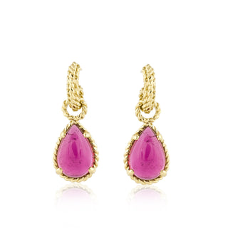 Estate Cassis 18K Gold Rubellite Tourmaline Drop Earrings