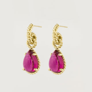 Estate Cassis 18K Gold Rubellite Tourmaline Drop Earrings