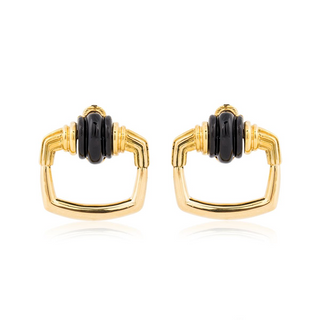 Vintage Aldo Cipullo 18K Gold Carved Onyx Doorknocker Earrings