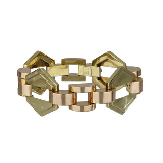 1940s Retro Two-Tone 14K Gold Geometric Link Bracelet