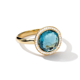 Ippolita 18K Gold Blue Topaz Ring with Diamond Halo