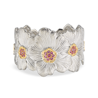 Buccellati Sterling Silver Gardenia Blossom Cuff Bracelet with Pink Sapphires
