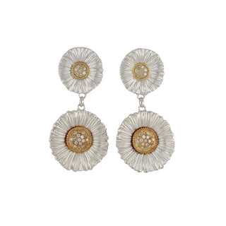 Buccellati Two-Tone Daisy Blossom Pendant Earrings with Diamonds
