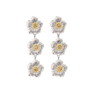 Buccellati Gardenia Sterling Silver Diamond Multi Drop Earrings