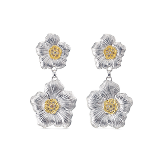 Buccellati Gardenia Sterling Silver and Gold Vermeil Diamond Drop Earrings