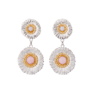 Buccellati Sterling Silver Daisy Pendant Earrings in Pink Opal