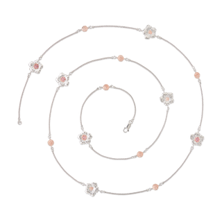 Buccellati Sterling Silver & Rose Gold Gardenia Station Necklace with Pink Sapphires