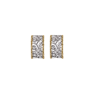 Buccellati 18K White and Yellow Gold Diamond Ramage Hoop Earrings