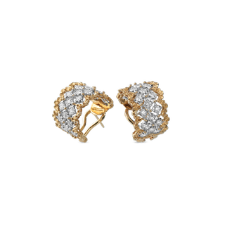 Buccellati 18K White and Yellow Gold Rombi Diamond Huggie Earrings