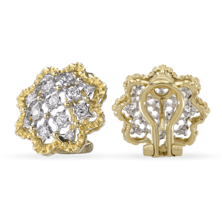 Buccellati 18K Yellow and White Gold Rombi Diamond Button Earrings