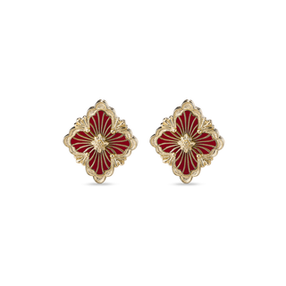Buccellati Opera Tulle Yellow Gold Button Earrings in Red Enamel