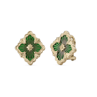 Buccellati Opera Tulle Yellow Gold Button Earrings in Green Enamel
