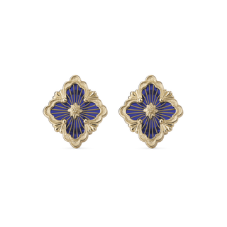 Buccellati Opera Tulle Yellow Gold Button Earrings in Blue Enamel