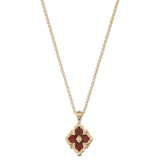 Buccellati Opera Tulle Yellow Gold Small Pendant Necklace in Red Enamel