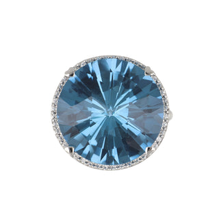 Lisa Nik 18K White Gold Blue Topaz Ring with Diamonds