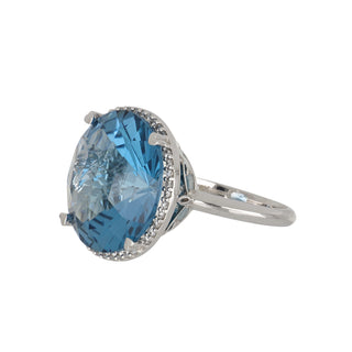 Lisa Nik 18K White Gold Blue Topaz Ring with Diamonds