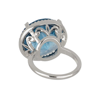 Lisa Nik 18K White Gold Blue Topaz Ring with Diamonds
