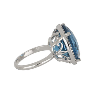 Lisa Nik 18K White Gold Blue Topaz Ring with Diamonds