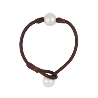 Vincent Peach Freshwater Pearl Leather Cord Bracelet