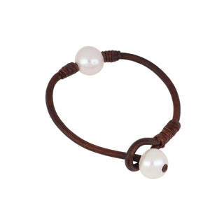 Vincent Peach Freshwater Pearl Leather Cord Bracelet