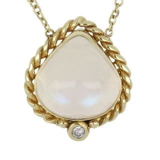 Mazza 14K Cabochon Moonstone Rope Border Pendant Necklace
