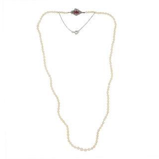 Art Deco Natural Pearl Strand with Ruby & Rose-Cut Diamond Clasp