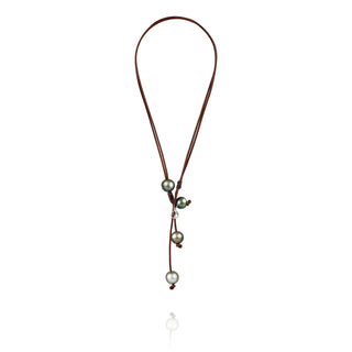 Vincent Peach Tahitian Pearl Leather Lariat Necklace