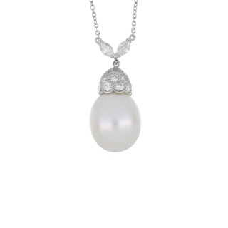 Estate Platinum South Sea Pearl Pendant With Diamonds