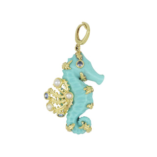 Mazza 14K Carved Turquoise Seahorse Pendant