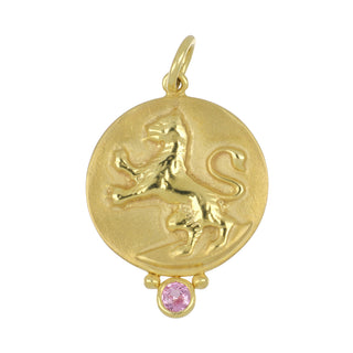 Mazza 14K Gold Lion Pendant with Pink Sapphire