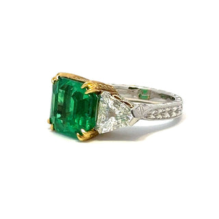 Estate Two-Tone Emerald & Trillion-Cut Diamond Three-Stone Ring