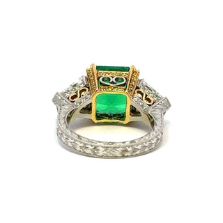Estate Two-Tone Emerald & Trillion-Cut Diamond Three-Stone Ring