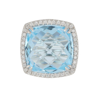 Mazza 14K White Gold Rose-Cut Blue Topaz Ring with Diamond Halo
