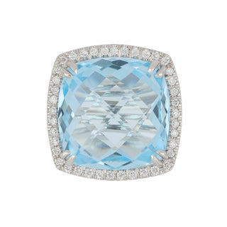 Mazza 14K White Gold Rose-Cut Blue Topaz Ring with Diamond Halo