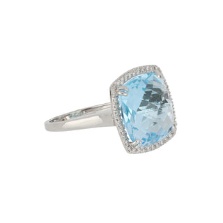 Mazza 14K White Gold Rose-Cut Blue Topaz Ring with Diamond Halo