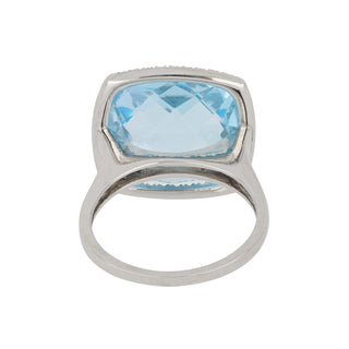 Mazza 14K White Gold Rose-Cut Blue Topaz Ring with Diamond Halo