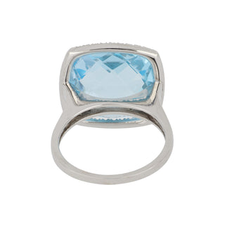 Mazza 14K White Gold Rose-Cut Blue Topaz Ring with Diamond Halo