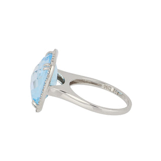 Mazza 14K White Gold Rose-Cut Blue Topaz Ring with Diamond Halo