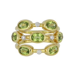 Mazza 14K Gold Peridot Three-Row Ring with Diamonds