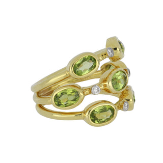 Mazza 14K Gold Peridot Three-Row Ring with Diamonds