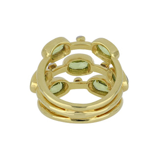 Mazza 14K Gold Peridot Three-Row Ring with Diamonds