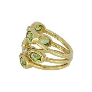 Mazza 14K Gold Peridot Three-Row Ring with Diamonds