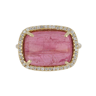 Mazza 14K Gold Pink Tourmaline Ring with Diamond Border