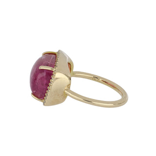 Mazza 14K Gold Pink Tourmaline Ring with Diamond Border